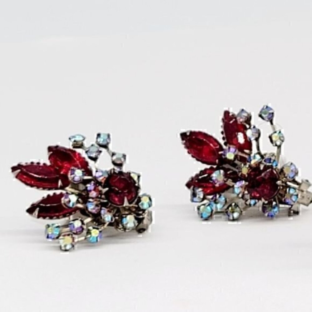 Vintage Prongset Red Rhinestone Brooch clip earrings - Picture 10 of 10